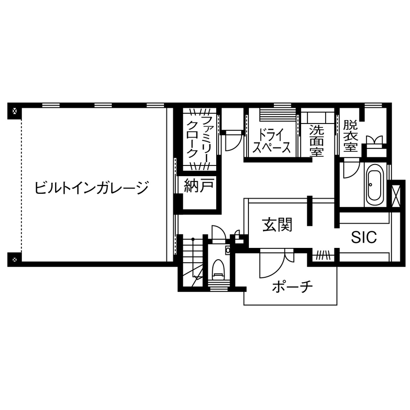 木下工務店 【ビルトインガレージ／アジアンテイスト／間取図有】家族の気配にやすらぐバリ風リゾートの住まいの間取り図（3LDK）1階