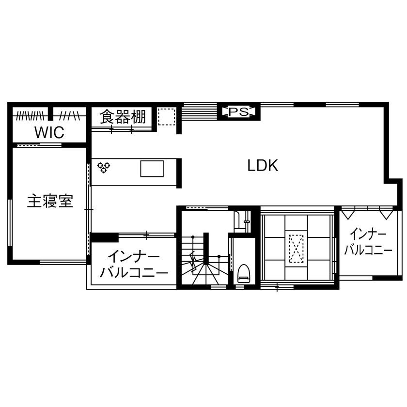 木下工務店 【ビルトインガレージ／アジアンテイスト／間取図有】家族の気配にやすらぐバリ風リゾートの住まいの間取り図（3LDK）2階