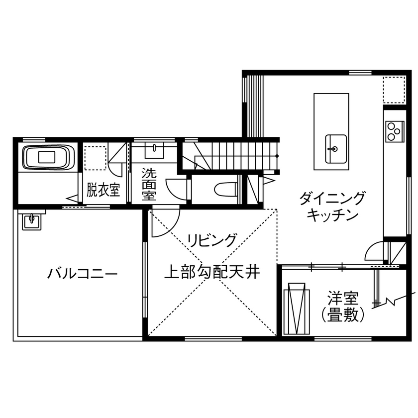 木下工務店 【3800万円台／ビルトインガレージ／間取図有】アウトドアにつながる暮らし。日々の効率、動線も大切にの間取り図（3LDK+書斎+小屋裏）2階