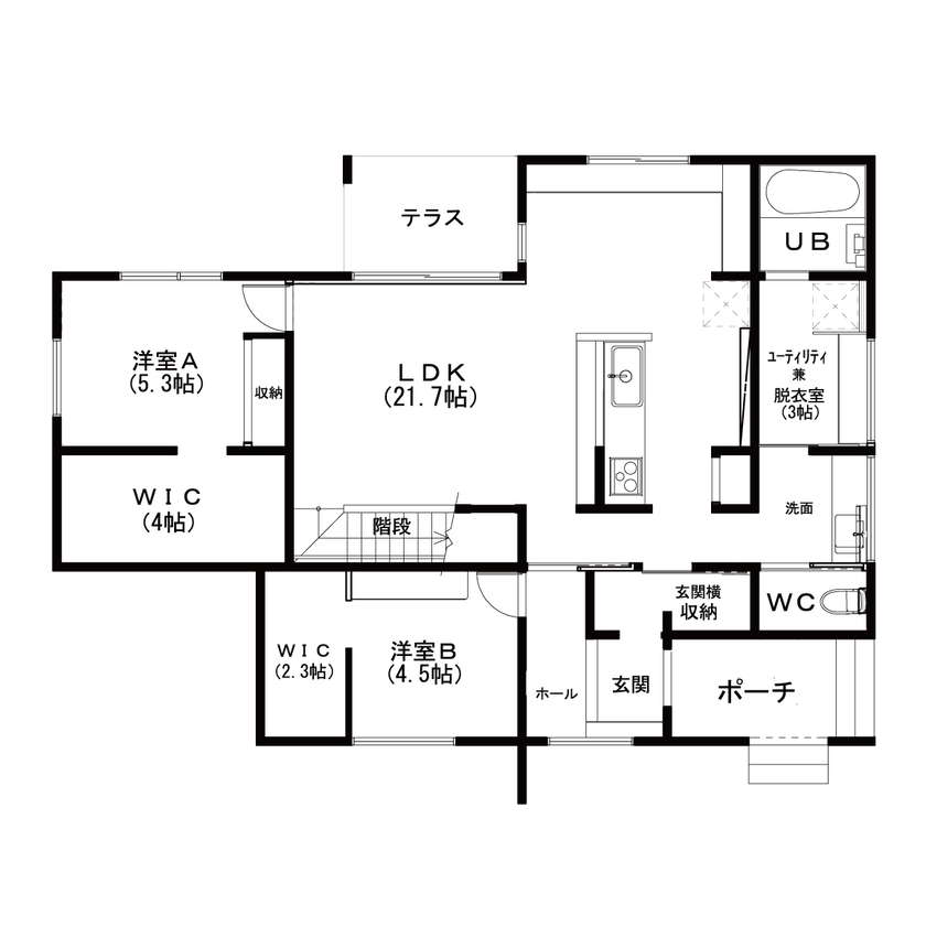 山下ホーム 【32.6坪】平屋ライフに＋αの間取り図（2LDK＋ロフト）1階