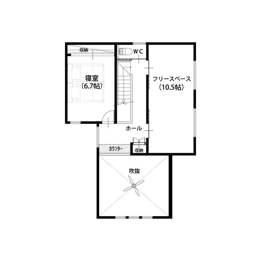 山下ホーム 【富山市/37.1坪】グレーと木が調和する、開放感と心地よさのある住まいの間取り図（3LDK）2階