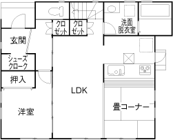 木のぬくもりアシストホーム 【コミコミ2000万円/長期優良住宅/間取り図有】開放的なLDKと収納充実で暮らしやすい、安心＆快適な住まいの間取り図（3LDK+小あがり）1階