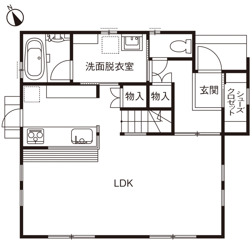 木のぬくもりアシストホーム 【2000万円/自然素材/間取図有】さらさら・ぬくぬく調湿するヒツジ断熱材を採用したヒノキの家の間取り図（2LDK）1階