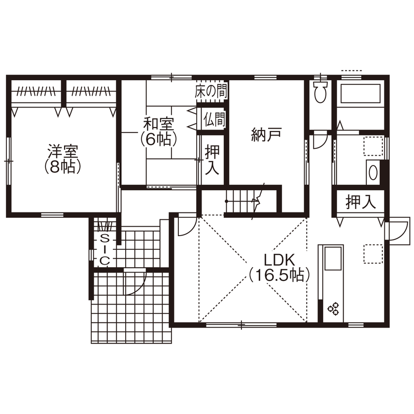 ファースト設計 【立山町×2LDK+S】セカンドリビングのある平屋。ひとり時間も家族時間も大切にできる家の間取り図（2LDK+S）1階