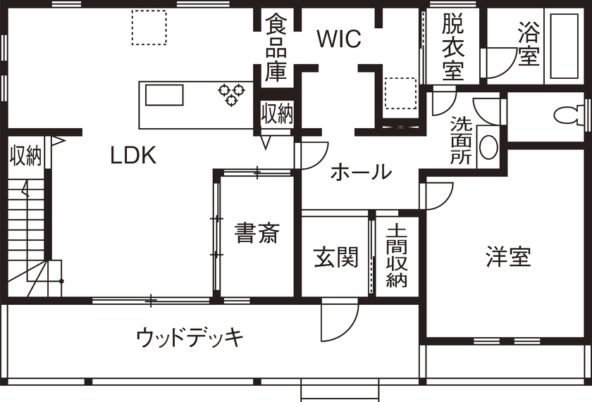カシワ建設 【輸入住宅】憧れていたアメリカンな外観。理想の住まいを形にしたこだわりの2階建ての間取り図（4LDK+書斎）1階