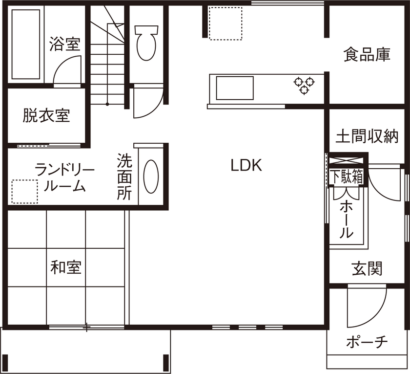 カシワ建設 【輸入住宅】南プロヴァンス風の外観が可愛らしい収納力のある輸入住宅の間取り図（4LDK）1階