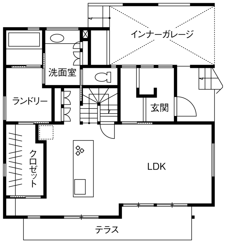 日建ホーム（我孫子・柏・松戸・流山） 【3000万円台|40坪台|間取り|ビルトインガレージ】家事ラク動線で効率的！冬は暖か夏は涼しい1年中快適な家の間取り図（2LDK）1階