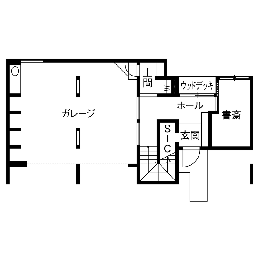 日建ホーム（我孫子・柏・松戸・流山） 【3800万円／47.4坪／間取り／ガレージハウス】ガレージと和モダン空間が叶える、ふたりのための住まいの間取り図（1LDK＋ガレージ＋書斎）1階