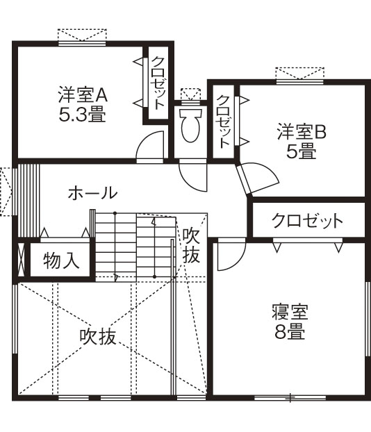 マルトモホーム 【スキップフロア/4人家族/3LDK+フリースペース】グランドストレージも大活用　子育て目線で住み心地上々！の間取り図（3LDK）2階