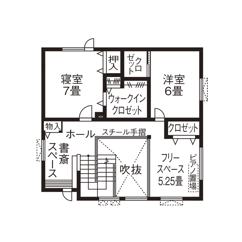 マルトモホーム 【3LDK+プレイルーム/35坪/吹き抜け】ダイニングの窓から見る空が最高！毎日心地よく幸せを感じる家の間取り図（3LDK）2階