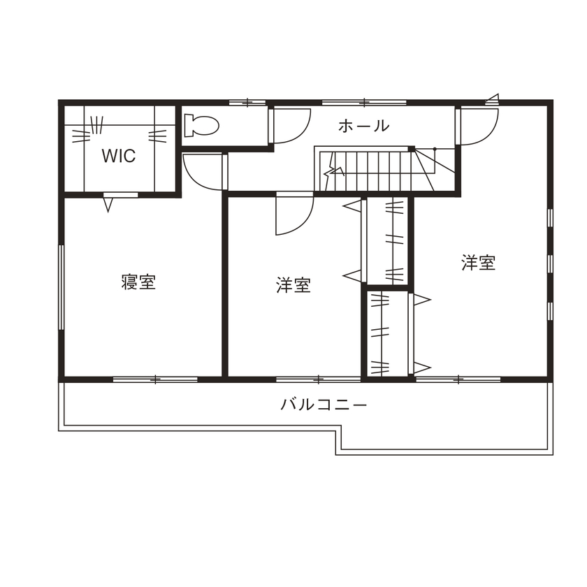 アルルホームズ 【1000万円台(35.6 坪)・30代】心地よい室温、感じる家族の姿　光を通す「階段扉」が快適の鍵の間取り図（3LDK）２階
