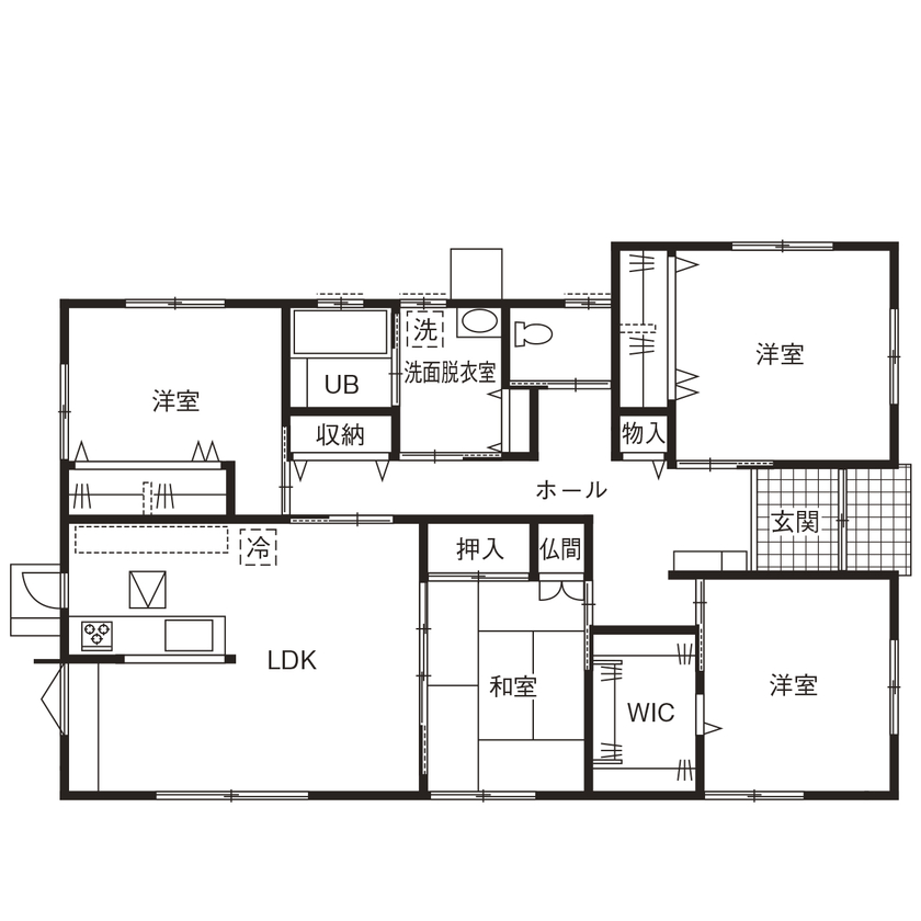 アルルホームズ 【1000万円台・平屋】明るさが家中に届く平屋。窓の外に広がる緑を存分に味わうの間取り図（4LDK）1階