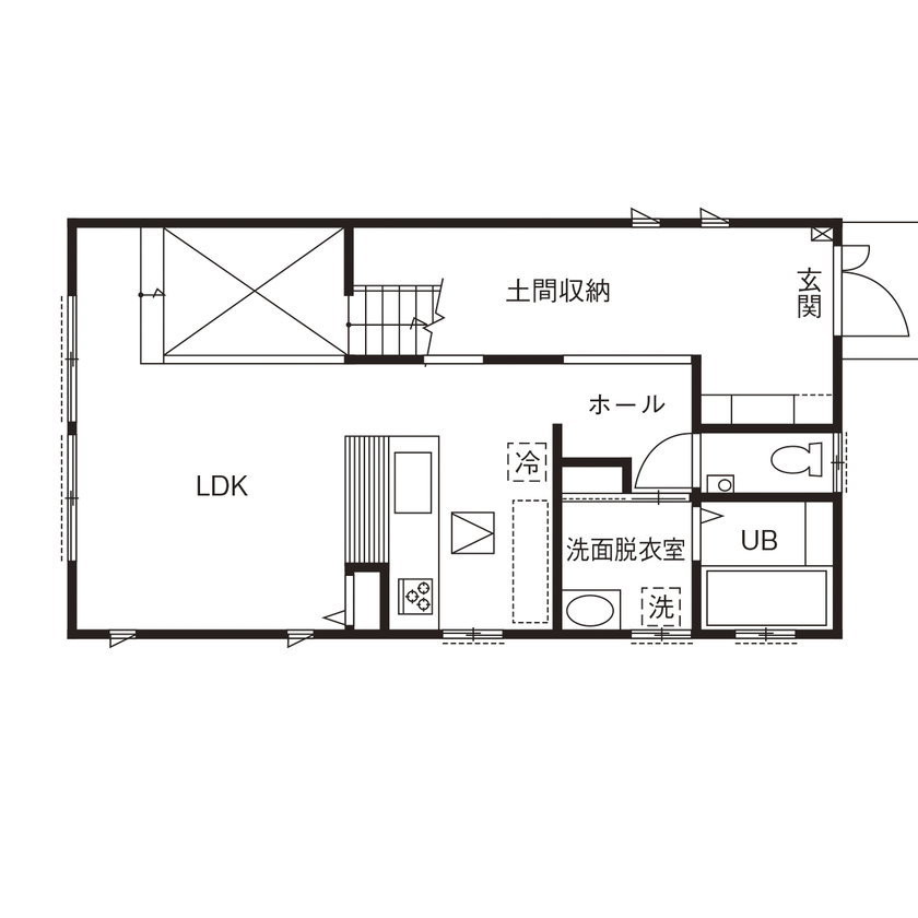 アルルホームズ 【1500万円～】コンパクト｜約30坪｜DIYなど趣味を愉しめる土間がある住まいの間取り図（2LDK）１階