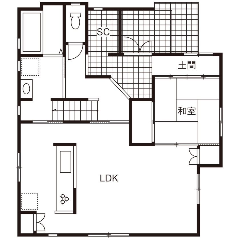 カスタムエージェント 【間取図有／2100万円／6.2帖の中2階／土間のある玄関】たっぷり収納と家事ラク動線で、家族の夢が育つ家の間取り図（4LDK+夢空間2室）1階