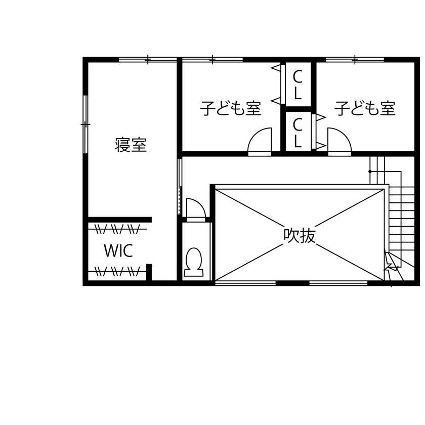 パシフィック・ホーム&リノベーション/岡田建設 【3000万円以下/40坪以下/太陽光発電】大型吹き抜けリビングと中庭のある住まい（間取り図有）の間取り図（4LDK）2階