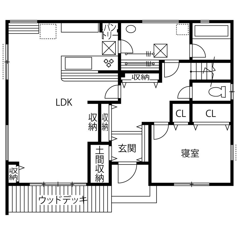 パシフィック・ホーム&リノベーション/岡田建設 【3000万円以下/40坪以下/二世帯住宅】セカンドリビングのある2世帯住宅/無垢材の床と建具（間取り図有）の間取り図（3LDK）1階