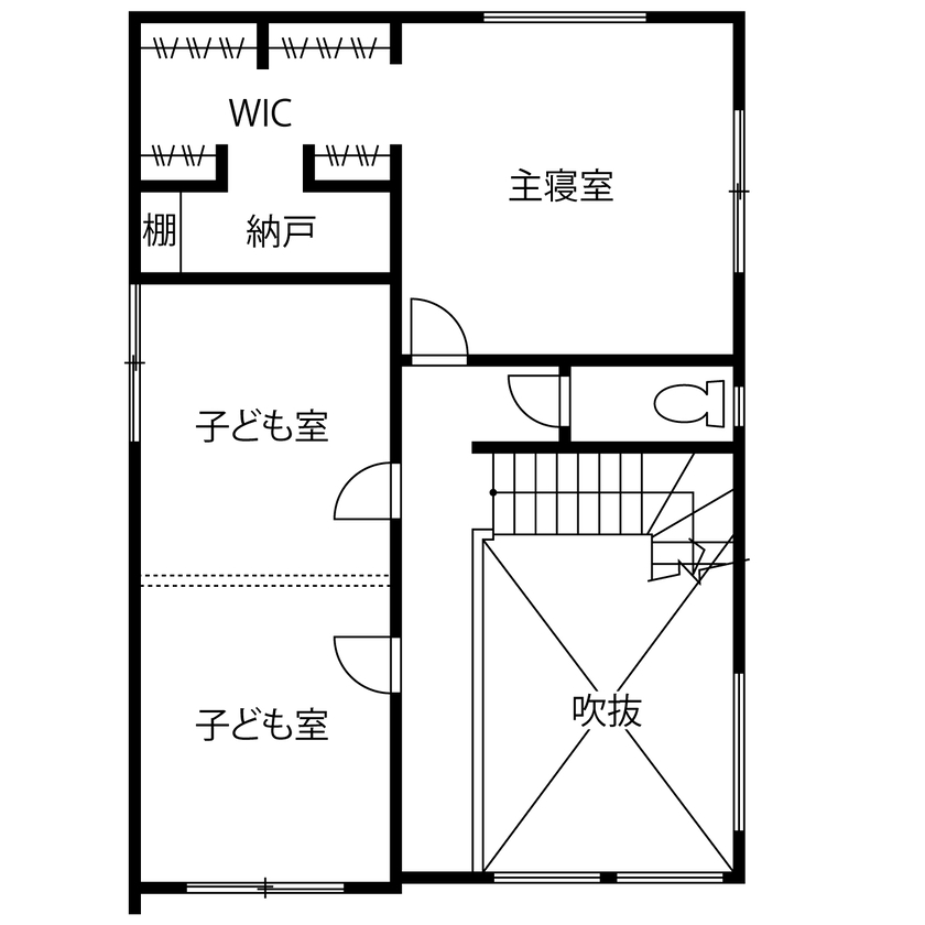 パシフィック・ホーム&リノベーション/岡田建設 【2000万円以下/40坪以下/太陽光発電】大きな吹き抜けリビングから花火を楽しむ高台の家（間取り図有）の間取り図（3LDK）2階