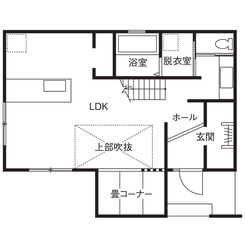 シバ・サンホーム 【北葛城郡｜2000万円｜ホテルライク】家族の笑顔と未来を明るく照らす、意匠を凝らした照明の数々の間取り図（3LDK＋ランドリー＋他）1階