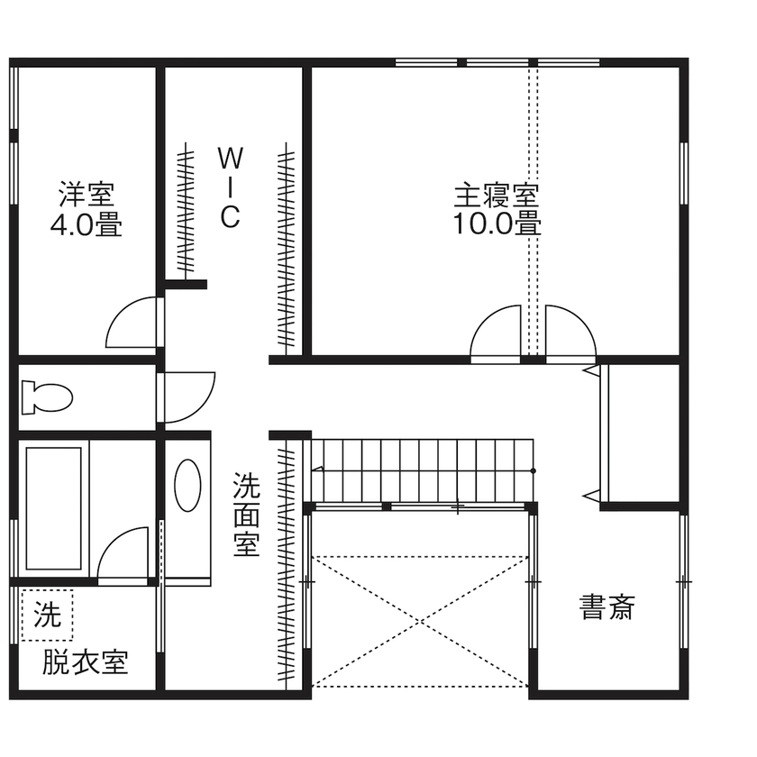 匠技建 【国立市/2000万円台/30坪台/間取り図】明るく広いリビングにウッドデッキを囲むような窓が少ない外観の家の間取り図（2LDK）2階