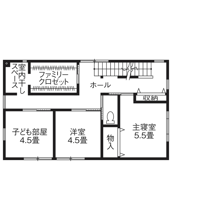 匠技建 【2000万円台/30坪台/書斎/間取り図】エアコンと窓のある小屋裏収納にガルバリウム鋼板の白い三角屋根の家の間取り図（3LDK）2階
