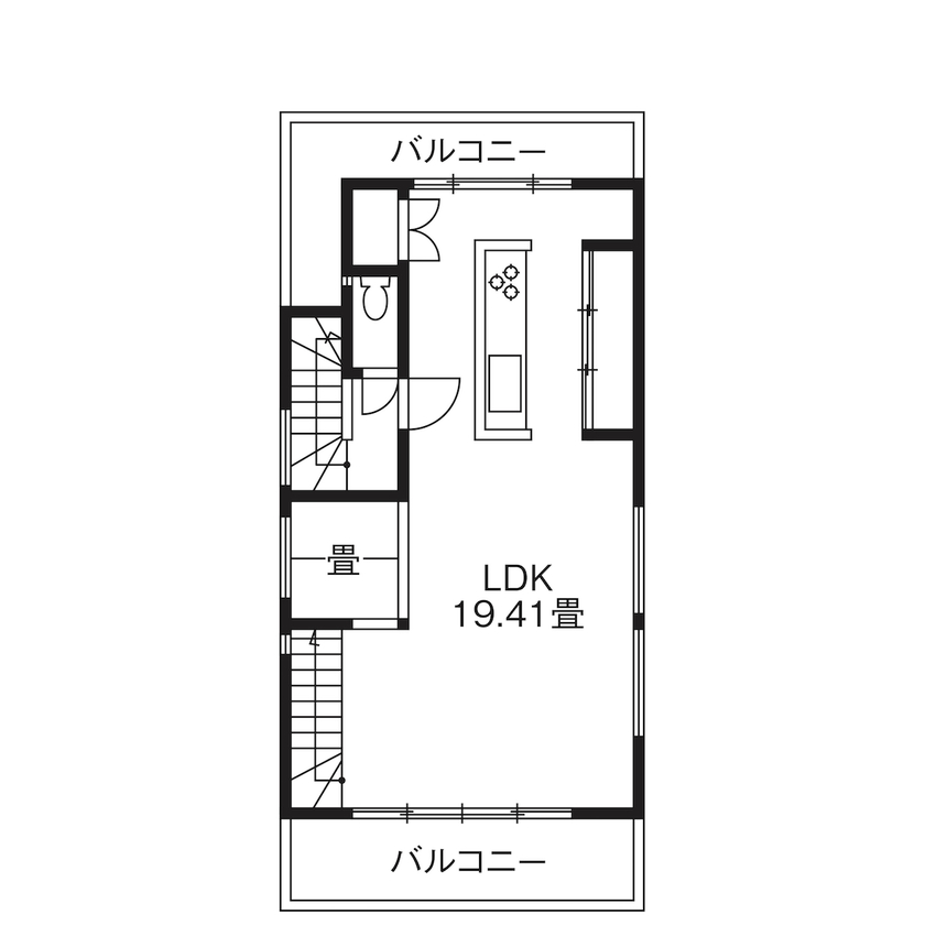 匠技建 【立川市/2000万円台/20坪台/自然素材/間取り図】広々とした吹き抜け2階リビング。梁の見える長方形の家の間取り図（2LDK）2階