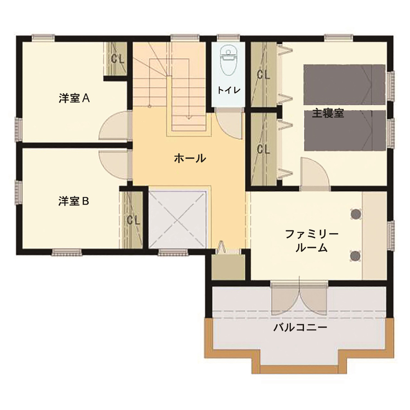 丸和建設 【鹿児島市 2階建て】34.31坪（113.45m2）　丘にたたずむ南欧風スローライフが楽しめる家の間取り図（4LDK）２階
