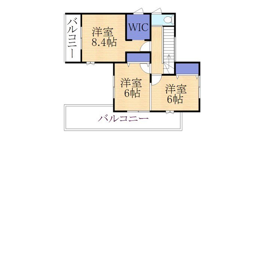 サブライムホーム（SUBLIME HOME） 【本体価格2275万円/間取図あり】おうちでアウトドアを満喫！ウッドデッキと土間があるナチュラルな木の家の間取り図（3LDK+WIC+土間+デッキ）2階