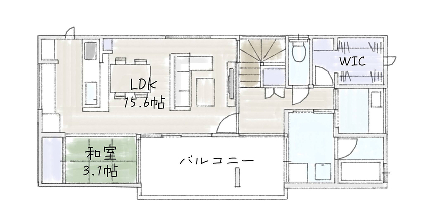 サブライムホーム（SUBLIME HOME） 【本体価格3188万円/間取図あり】ホワイトタイルが美しいビルトインガレージハウス。陽がいっぱいの2階LDKの間取り図（2LDK＋和室）2階