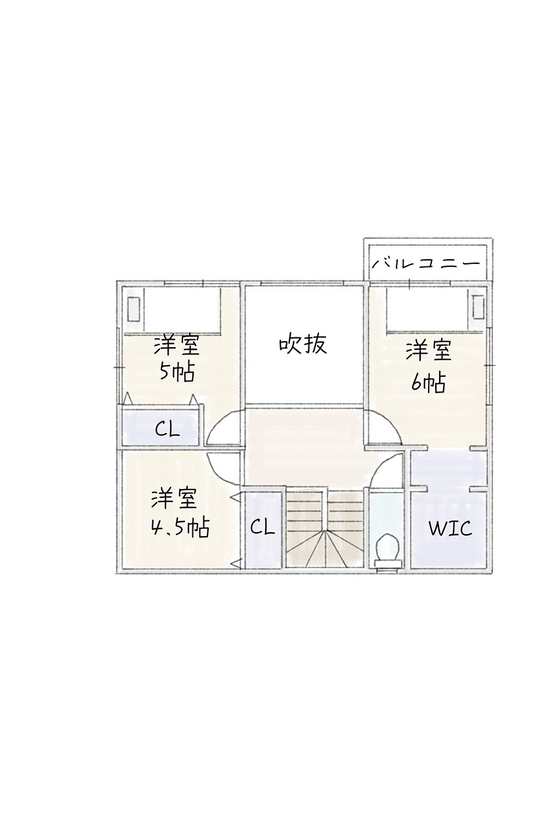 サブライムホーム（SUBLIME HOME） 【本体価格2288万円/間取図あり】屋内外がつながり、自然を身近に感じる家。シックなカリフォルニアハウスの間取り図（3LDK＋納戸）2階