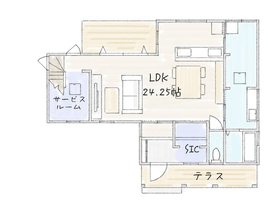 サブライムホーム（SUBLIME HOME） 【間取り図あり】毎日がバカンス気分。遊び心満載のカリフォルニアスタイルの家の間取り図（2SLDK）1階