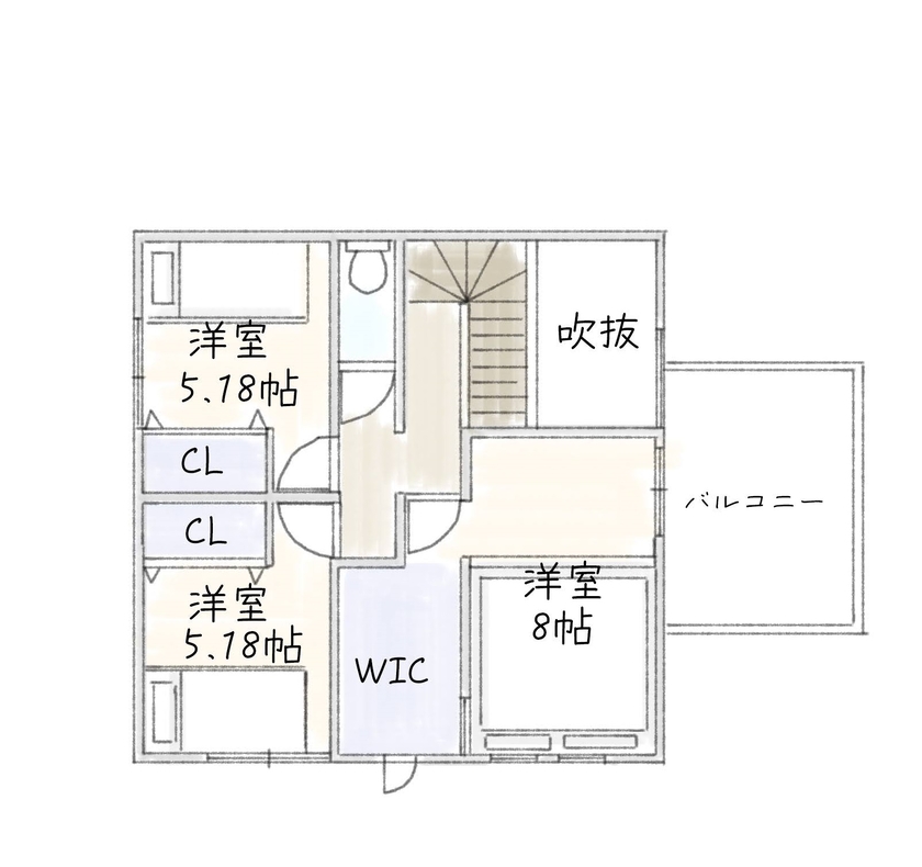 サブライムホーム（SUBLIME HOME） 【間取図あり】窓を配置しない、プライバシーに配慮した真っ白な家。の間取り図（4LDK）2階
