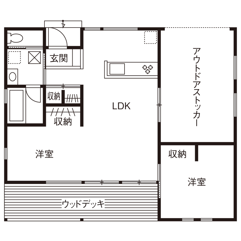 村越建設／BinO東三河 【豊田市｜1000万円台後半×25坪×平屋】LDKからいつでも愛車を眺められるビルトインガレージのある住まいの間取り図（2LDK）1階