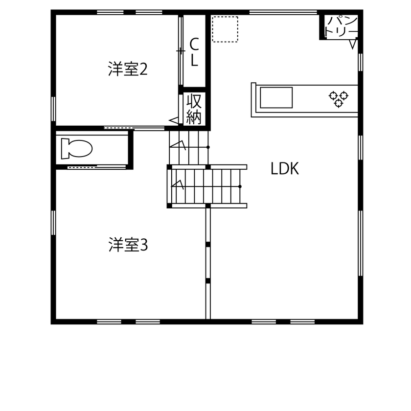 村越建設／BinO東三河 【蒲郡市｜1000万円台×32坪×スキップフロア】モデルハウスの間取り?開放感をベースに叶えた店舗兼用住宅の間取り図（3LDK＋店舗）2階