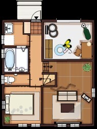 村越建設／BinO東三河 【豊橋市｜1835万円×28.9坪】夫婦とわんこ。仲良く暮らす屋上庭園付スキップフロアの家の間取り図（3LDK＋ロフト）1階