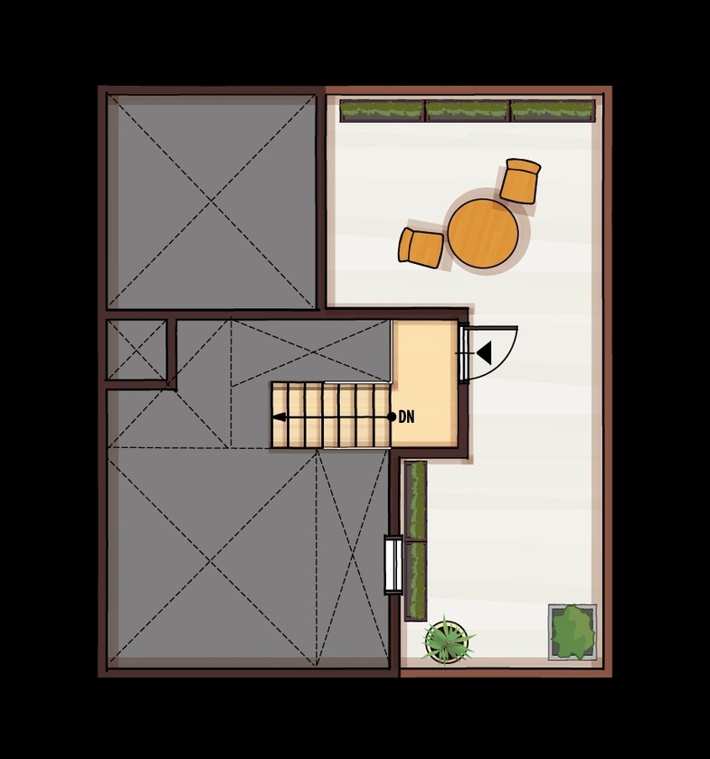 村越建設／BinO東三河 【豊橋市｜1835万円×28.9坪】夫婦とわんこ。仲良く暮らす屋上庭園付スキップフロアの家の間取り図（3LDK＋ロフト）屋上