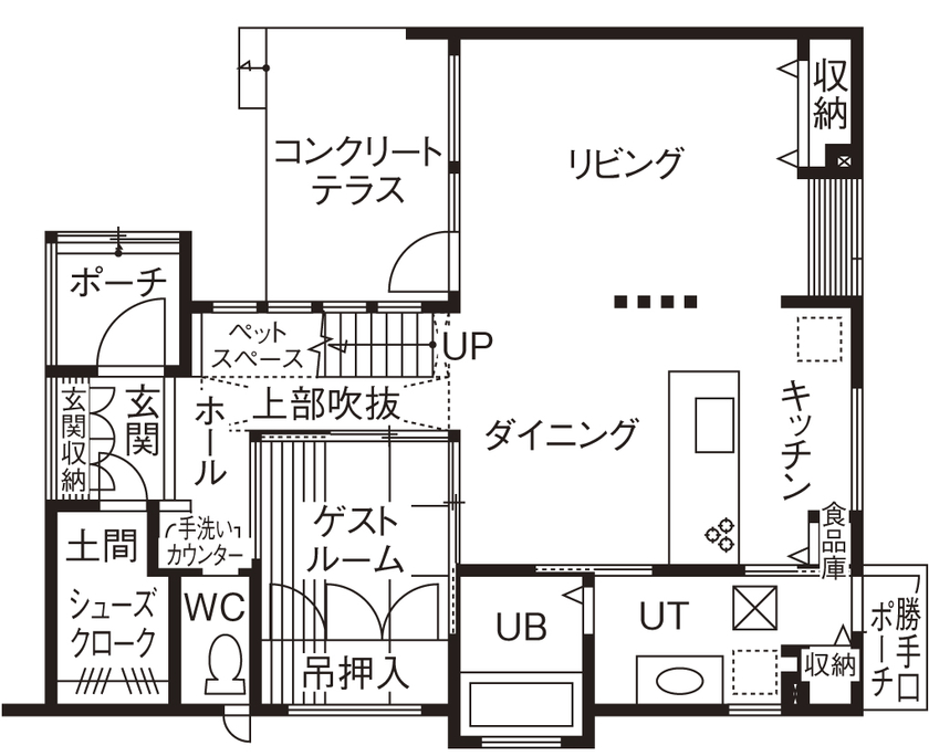 アーキテックプランニング 【2000～2499万円/間取図有/4LDK】　トリプルサッシ、床暖房　四季を通じて快適な住み心地の間取り図（4LDK）１階