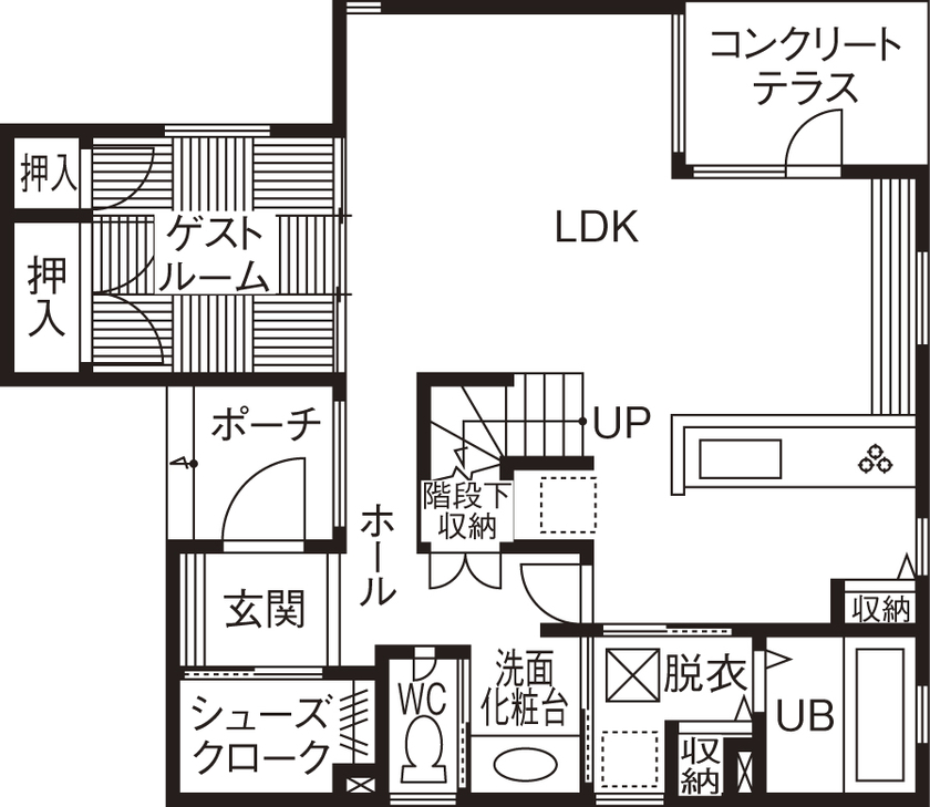 アーキテックプランニング 【2026万円/間取図有/4LDK】 テラスを囲む明るい開放感　ぐるりと回る回遊式で機能的の間取り図（4LDK）１階