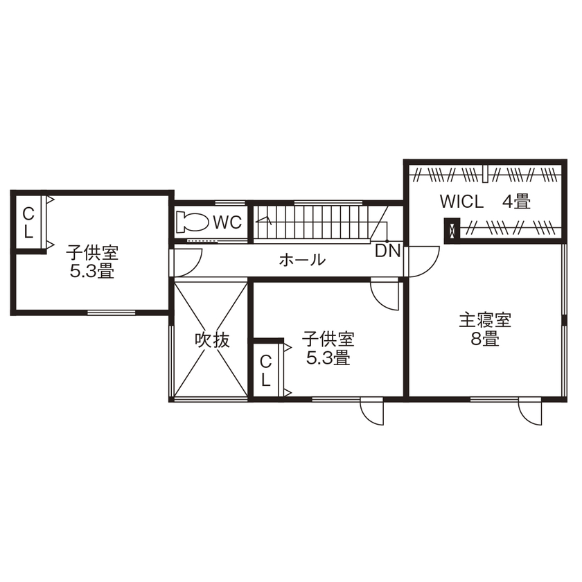 アーキテックプランニング 【1964万円/間取図有/4LDK】開放的な吹抜けリビング、機能性、デザイン性に優れたキッチンの間取り図（4LDK）２階