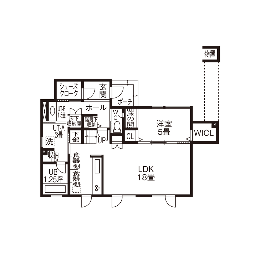 アーキテックプランニング 【1500万円～2000万円/間取図有/4LDK/35.5坪】20代で建てた家、ペットと暮らす家、収納豊富、全室床暖房の間取り図（4LDK）１階