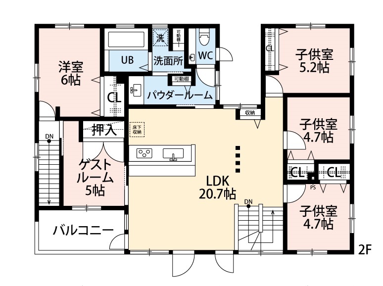 アーキテックプランニング 【3000万円台前半/間取図有】個性を活かした隣居スタイル二世帯住宅。ランニングコストも大満足の家の間取り図（６LDK＋２LDK）２階
