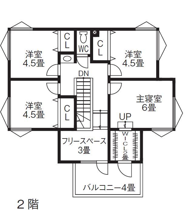 アーキテックプランニング 【2000～2499万円/間取図有/5LDK/二世帯住宅】ハイ天井やスキップフロア、6人で暮らす程よい距離感の住まいの間取り図（5K以上）2階