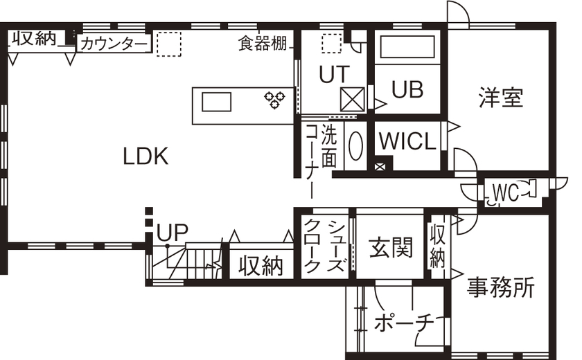 アーキテックプランニング 【2000～2499万円/間取図有/4LDK/事務所兼住宅】達成感を味わえた家づくり　冬も快適な高性能にも満足の間取り図（4LDK）１階