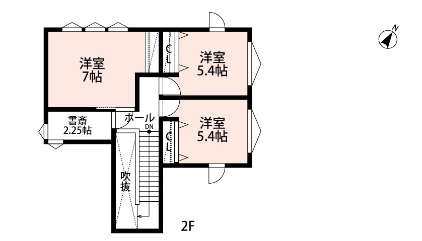 アーキテックプランニング 【2000～2499万円/間取図有/4LDK】曲線と直線が美しい。スキップフロア等随所にこだわりを詰め込んだ住まいの間取り図（4LDK）2階