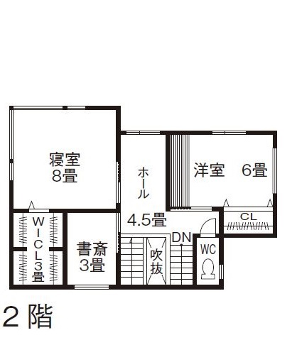 アーキテックプランニング 【2500～2999万円/間取図有/4LDK】中二階や蔵、愛猫と暮らす工夫の詰まった組込車庫のある住まいの間取り図（4LDK）2階