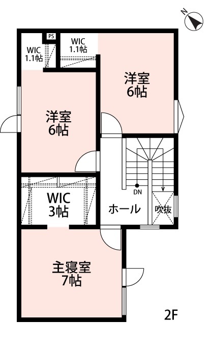 アーキテックプランニング 【2500～2999万円/間取図有/4LDK】こだわりの外観は白と茶のカラーがアクセント。窓の配置もデザインにの間取り図（4LDK）２階