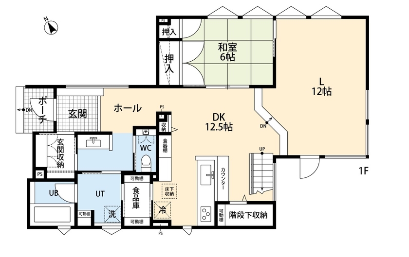 アーキテックプランニング 【2500～2999万円/間取図有/4LDK】スキップフロアで空間を程よくゾーニング。大開口窓から景色を楽しむ家の間取り図（4LDK）１階