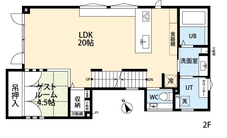 アーキテックプランニング 【3500～3999万円/間取図有/5LDK以上】かっこいいナチュラルを実現。個性を活かした3階建て住宅の間取り図（5K以上）２階