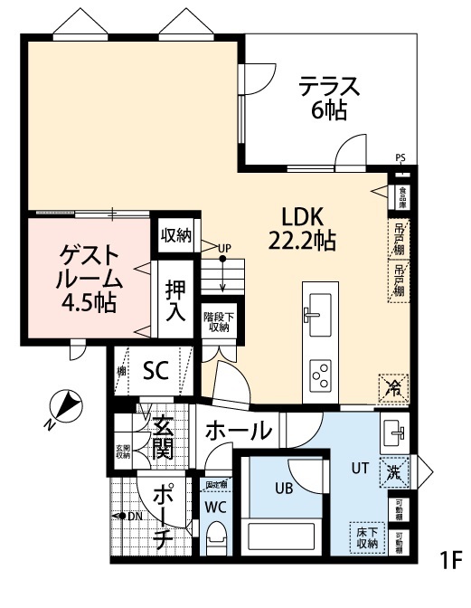 アーキテックプランニング 【2000～2499万円/間取図有/4LDK】趣味を満喫するブックステーション・愛犬が喜ぶドッグランテラスのある家の間取り図（4LDK）1階