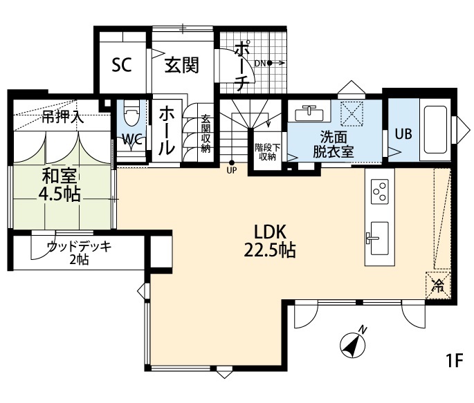 アーキテックプランニング 【2500～2999万円/間取図有/4LDK】暖炉風のストーブやデザイン和室、高級感を感じる空間の間取り図（4LDK）１階