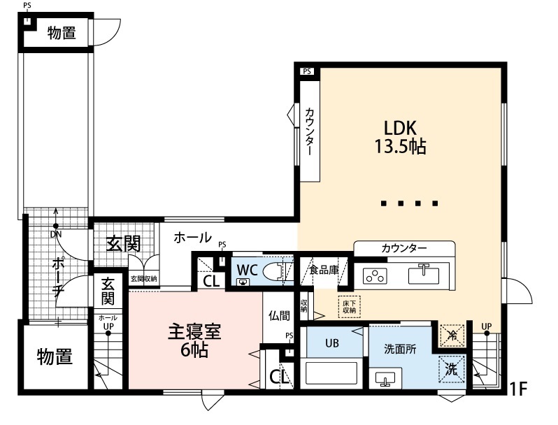アーキテックプランニング 【2000～2499万円/間取図有/4LDK/二世帯住宅】60代での建替え、受け継いだ思いを次の世代へつなぐ住まいの間取り図（2LDK＋LDK）１階